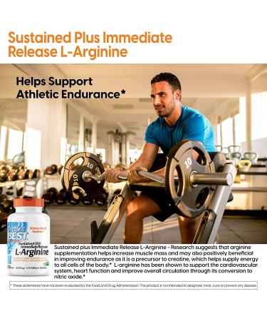 Doctorâ€™s Best L-Arginine 500 mg - Sustained & Immediate Release, 120 Bilayer Tablets - Buy Online on GoSupps.com