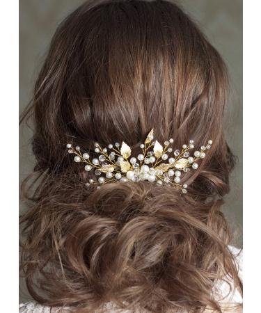 Kercisbeauty Wedding Hair Comb for Brides Pearl Hair Accessories for Women Bun Hair Piece Leaf Hair Comb (Silver)