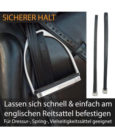 High-Quality Black Leather Horse Delini Stirrup Straps for English Saddles - 130cm to 160cm Length (150cm Option) - Buy Online on GoSupps.com