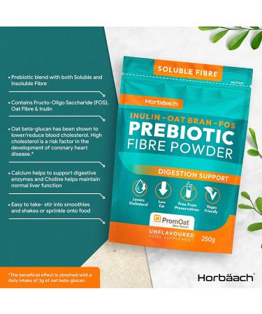 Prebiotic Fibre Supplement 250g | Gut Health Support Vegan Powder | FOS Inulin & Oat Bran Beta Glucans | Horbaach - Buy Online on GoSupps.com