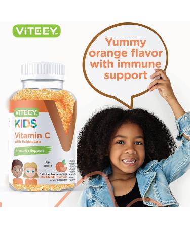 Kids' Vitamin C Gummies with Echinacea Immune Support - 120ct | Vegan, Pectin, Gelatin & Gluten Free | Non-GMO Orange Chewables - Buy Online on GoSupps.com