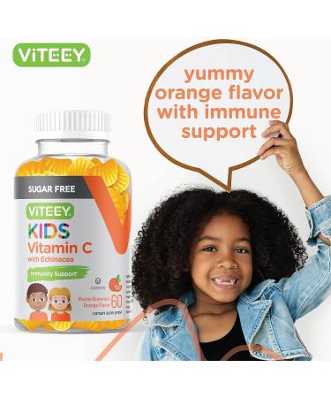 Kids Sugar Free Vitamin C Gummies with Echinacea - 75mg Immune Support Booster - Vegan & Gluten Free - 60 Count - Buy Online on GoSupps.com