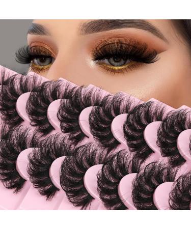 Mink Lashes Fluffy Wispy False Eyelashes 8 Pairs D Curl Faux Mink Lashes that Look Like Extensions Dramatic Long Volume Lashes Pack by Eefofnn Fluffy mink lashes