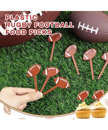 Tatuo 150 Pcs Football Cupcake Toppers Plastic Rugby Football Cupcake Picks Sports Ball Theme Football Cake Decorations for Football Themed Baby Shower Birthday Party Decoration Supplies - Buy Online on GoSupps.com
