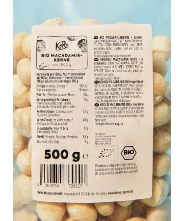 Koro Bio Macadamia Nuts 500g - Organic Whole Kernels with Mild Aroma - Additive-Free & Crispy - International Shipping Available - Buy Online on GoSupps.com
