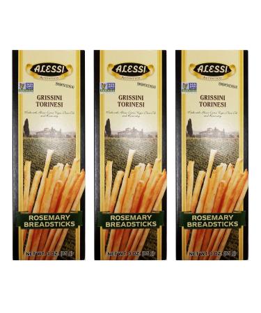 Alessi Imported Breadsticks, Rosemary Autentico Italian Crispy Bread Sticks, Low Fat Made with Extra Virgin Olive Oil, 3oz (Rosemary, 3 Ounce (Pack of 3)) Rosemary 3 Ounce (Pack of 3)