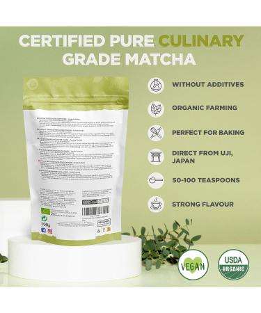 Organic Japanese Matcha Green Tea Powder - Culinary Grade - 100g - Uji Kyoto, Japan | Ideal for Cooking, Baking, Smoothies, and Milk - Vegan & Vegetarian Friendly - Buy Online on GoSupps.com