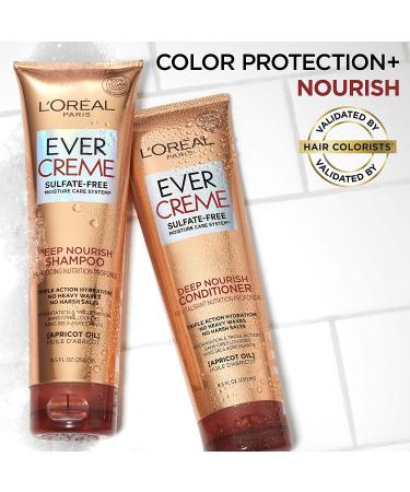 L'Oreal Paris EverCreme Sulfate Free Shampoo & Conditioner Kit - Triple Action Hydration with Apricot Oil - 8.5oz, Pack of 2 - Buy Online on GoSupps.com