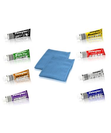 Helmecke & Hoffmann * Pack of 8 Elsterglanz 150 ml polishing pastes + 2 microfibre cloths 30 x 30 cm each