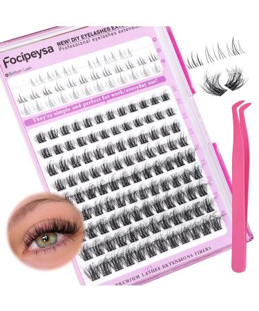 Focipeysa Eyelash Extensions Wispy Lash Clusters Natural Eyelashes Clusters DIY Lashes Extensions with Bottom Lash C Curl Individual Eyelashes Extensions Lash Applicator at Home (C Curl 10-18mm) 5D Lash clusters