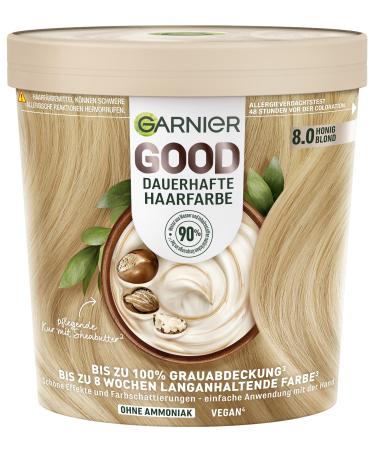 Garnier GOOD Coloration permanente pour cheveux 8.0 Blond miel Coloration sans ammoniaque jusqu' 100% de couverture des cheveux blancs 1 pi ce