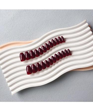 Dark Red Press On Nails - Medium Short Square & Ballerina Coffin Shape | 24 PCS Glossy Acrylic Fake Nails | Xcreando Spring Summer Collection - Buy Online on GoSupps.com
