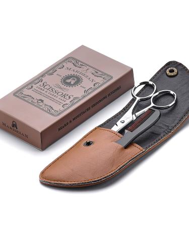 Beard and Mustache Trimming Scissors with Comb - Sharp Stainless Steel for Precision Grooming | Brown - Buy Online on GoSupps.com