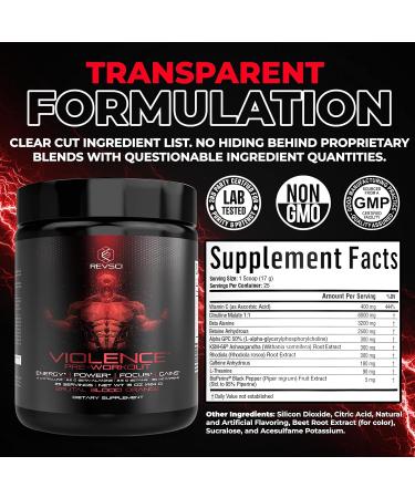Precision Dosed Violence Pre Workout Powder for Men & Women - 180mg Natural Caffeine - Keto Energy Drink Powder with L Citrulline Malate & Beta Alanine - Buy Online on GoSupps.com