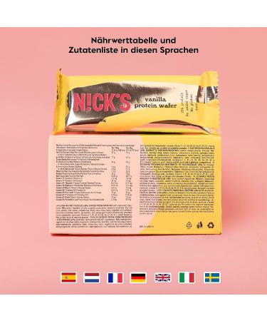 Nicks Protein Wafer Bar Vanilla | 25% Protein | Low Carb | Gluten-Free | 203 Calories | Sugar-Free Chocolate Snacks - 9 Pack (40g Each) - Buy Online on GoSupps.com