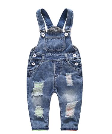 KIDSCOOL SPACE Baby Boy Girl Jean Overalls Toddler Ripped Denim Cute Workwear 2-3 Years Blue-1991