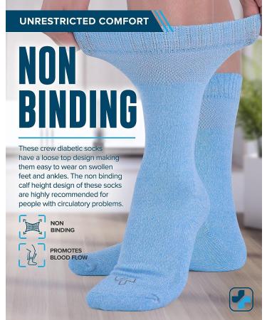 Doctor's Select Bamboo Diabetic Socks Women - 4 Pairs Crew | Size 6-9/9-11 | Light Blue/Purple/Pink | Medium - Buy Online on GoSupps.com
