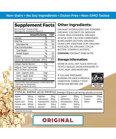 Orgain Collagen Creamer with Organic Oatmilk Powder - 10g Grass-Fed Collagen, MCT, Avocado & Coconut Oil - Non-Dairy, Non-GMO - 10 oz - Buy Online on GoSupps.com