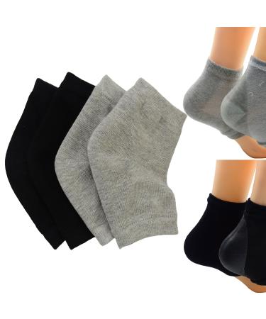 Makhry 2 Pairs Moisturizing Silicone Gel Heel Socks for Dry Hard Cracked Skin Open Toe Comfy Recovery Socks Day Night Care Black&grey