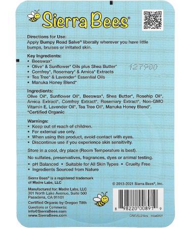 Sierra Bees Bumpy Road Salve 0.6 oz (17g) - Soothing Balm for Smooth Skin - Buy Online on GoSupps.com