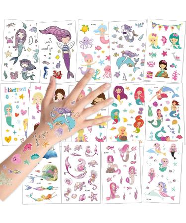 Mermaid Temporary Tattoos (200PCS+), Konsait Under the Sea Party Body Stickers for Girls Birthday, Goodie Bag Filler & Kids Party Favor - Buy Online on GoSupps.com
