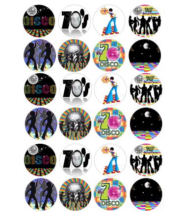 24 edible PRE CUT Disco 19070s 70s party decorations Wafer Paper Cupcake Fairy Cake Toppers