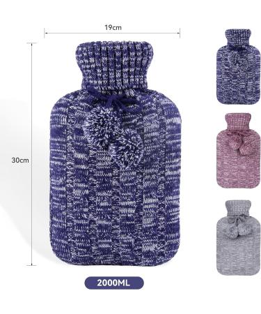 2L Samply Hot Water Bottle with Knitted Cover for Hot/Cold Therapy - Blue - Buy Online on GoSupps.com