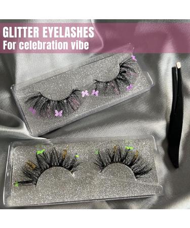 ALPHONSE Glitter 3D Fluffy False Eyelashes - 20MM Cat-Eye Lashes for Halloween, Cosplay, Christmas - Pack of 2 Pairs with Tweezers - Buy Online on GoSupps.com