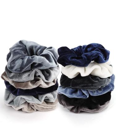 Belle Vous 12 PCS Velvet Hair Ties - Soft Scrunchies for All Hair Types - Colorful Rubber Bands for Women - Blue & Gray - Buy Online on GoSupps.com