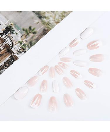Brishow Glitter Short Ballerina Press-On Nails - 24 Pcs Artificial Fake Nails for Women & Girls | Snow Acrylic Design - Buy Online on GoSupps.com