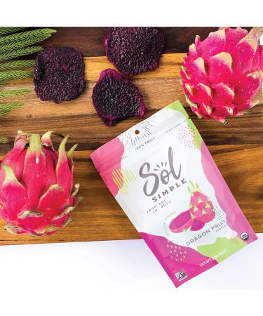 SOL SIMPLE Organic Dried Dragon Fruit Snack Pack - 3 Bags (3oz each) | Vegan, Non-GMO, No Added Sugar | Fair Trade Certified - Buy Online on GoSupps.com