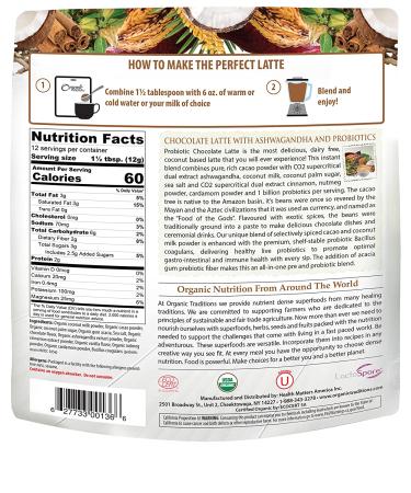 Organic Traditions Chocolate Latte with Ashwagandha & Probiotics - 5.3 oz (150 g) | Boost Wellness & Flavor - Buy Online on GoSupps.com