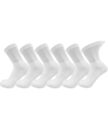 Bamboo Diabetic Socks 6 Pairs Soft Loose Fitting Non Binding Mens Womens Unisex Bulk Pack Large White