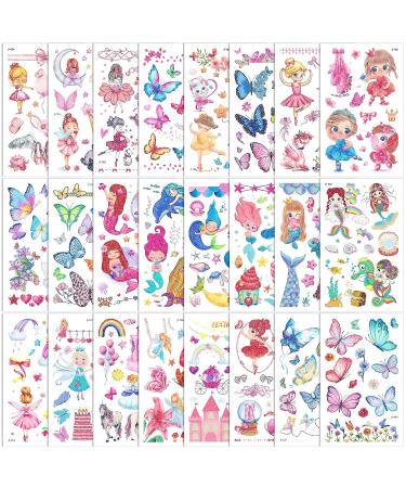 24 Sheets FANOST Glitter Tattoos for Girls - Mermaid, Unicorn, Butterfly, Princess, Flower Fairy Designs - Temporary Fake Tattoos for Kids Party Favors - Buy Online on GoSupps.com