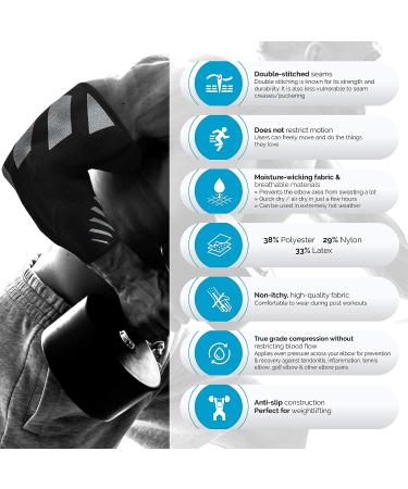 Premium Elbow Compression Sleeve for Tendonitis, Tennis Elbow, Joint Pain - Grey/Black, Medium | Breathable Fabric - 1 Piece Brace for Golf, Bowling, Weightlifting - Men & Women - Buy Online on GoSupps.com