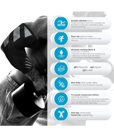 Premium Elbow Support Sleeve for Men & Women - Joint Pain Relief for Golfers & Tennis Elbow - Grey/Black, Size M, 9.8-11.2 - Buy Online on GoSupps.com