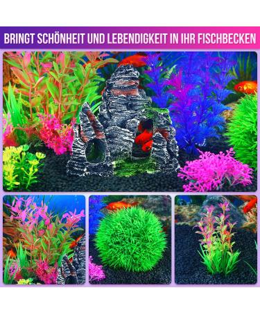 Borlech 8-Piece Aquarium Rock Decorations & Plastic Plants Set - Vibrant Pink Fish Tank Decor for Ideal Aquatic Aesthetics - Buy Online on GoSupps.com