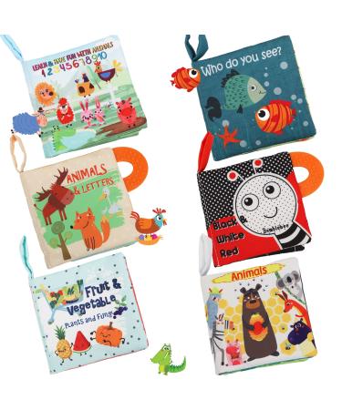 Soft Cloth Crinkle Baby Books Toys Touch and Feel Books for Babies Infants Toddlers  0-6 Months Toys 6 to 12 Months 1-2 Years Old Boy Girl Shower Gifts Teether Toy Sensory Soft Toy Cute Animal (6 PCS) 6-pcs