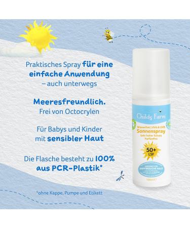 Childs Farm SPF 50+ Sun Protection Spray for Children & Babies - Waterproof UVA/UVB Protection 100ml Ideal for Sensitive Skin & Eczema - Buy Online on GoSupps.com