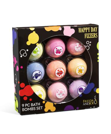 Happy Day Fizzers Aromatherapy 9 Pcs Large Bath Bomb Gift Set for Women   Relaxing Aromatherapy Home Spa Birthday Christmas Gifts for Mom (Happy Day Fizzers)
