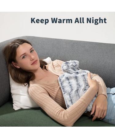 Samply 2L Hot Water Bottle with Luxury Faux Fur Cover - Navy Blue | Hand, Feet, Neck, and Shoulder Pain Relief - Buy Online on GoSupps.com