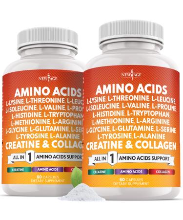 NEW AGE Amino Acids Supplement L-Lysine L-Threonine L-Leucine Isoleucine Valine L-Histidine L-Tryptophan L-Methionine L-Arginine L-Cysteine L-Glutamine L-Serine Aspartic Acid- 120 Count 60 Count (Pack of 2)