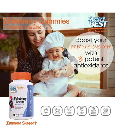 Doctor's Best Elderberry Gummies with Vitamin C & Zinc - Immune Support, 60 Berry Blast Gummies - Buy Online on GoSupps.com