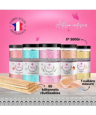 Misskandy Candy Floss Sugar for Machine/ Pack of 5 x 300 g 1.5 kg / Flavours: Strawberry Vanilla Pineapple Caramel Chewing Gum/Powder Barbapapa + 50 Sticks of 30 cm (Gift) (Gold Pack) - Buy Online on GoSupps.com