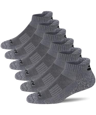 APTYID Men's Ankle Athletic Cushioned Running Socks (6 Pairs) Dark Grey 9-12
