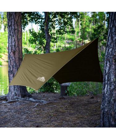 Swiss Outdoors Rain Fly Tarp | Waterproof Tent Shelter Canopy | Lightweight Easy Setup for Hammock, Backpacking or Camp Gear | Premium Quality 12 x 9 ft |, Green Army