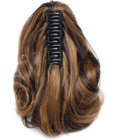 Long Short Claw Ponytail Hair Extension 12- Curly Dark Brown & Sandy Blonde- Clip-In Synthetic Hairpiece - Buy Online on GoSupps.com