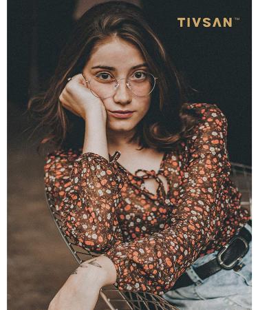 Blue Light Gaming Glasses for Women - TIVSAN Stylish Retro Round Frame Metal - Anti Eye Strain - UV Blocker Gaming Eyeglasses (Gold+Pink) - Buy Online on GoSupps.com