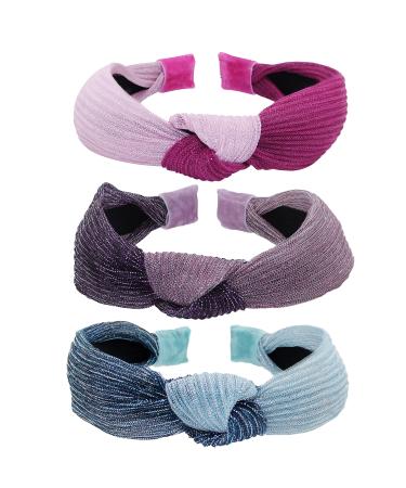 FROG SAC 3 Top Knot Headbands for Girls Cute Knotted Headband Pack Two Tone Little Girl Head Band Fashion Hair Accessories Hard Purple Pink Blue Boho Hairband Head Bands for Kids - Buy Online on GoSupps.com