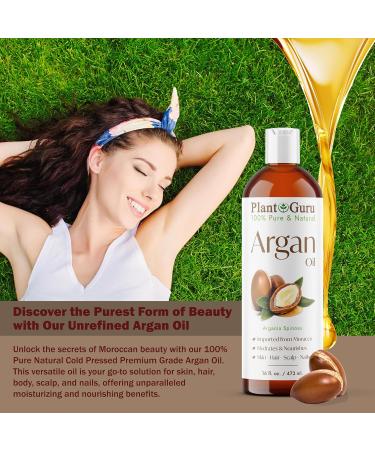 Plant Guru Argan Oil 8 fl. oz. Morocco Virgin Cold Pressed 100 Pure Natural - Stimulates Hair Growth Skin Face And Body Moisturizer. - Buy Online on GoSupps.com